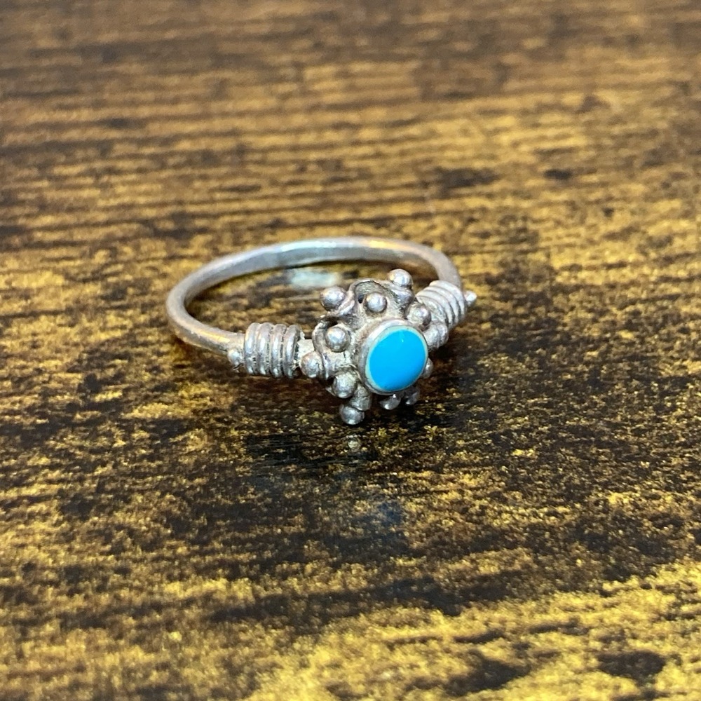 Sterling Silver Native American Style Sunburst Ring Turquoise Color‎ Sz 5